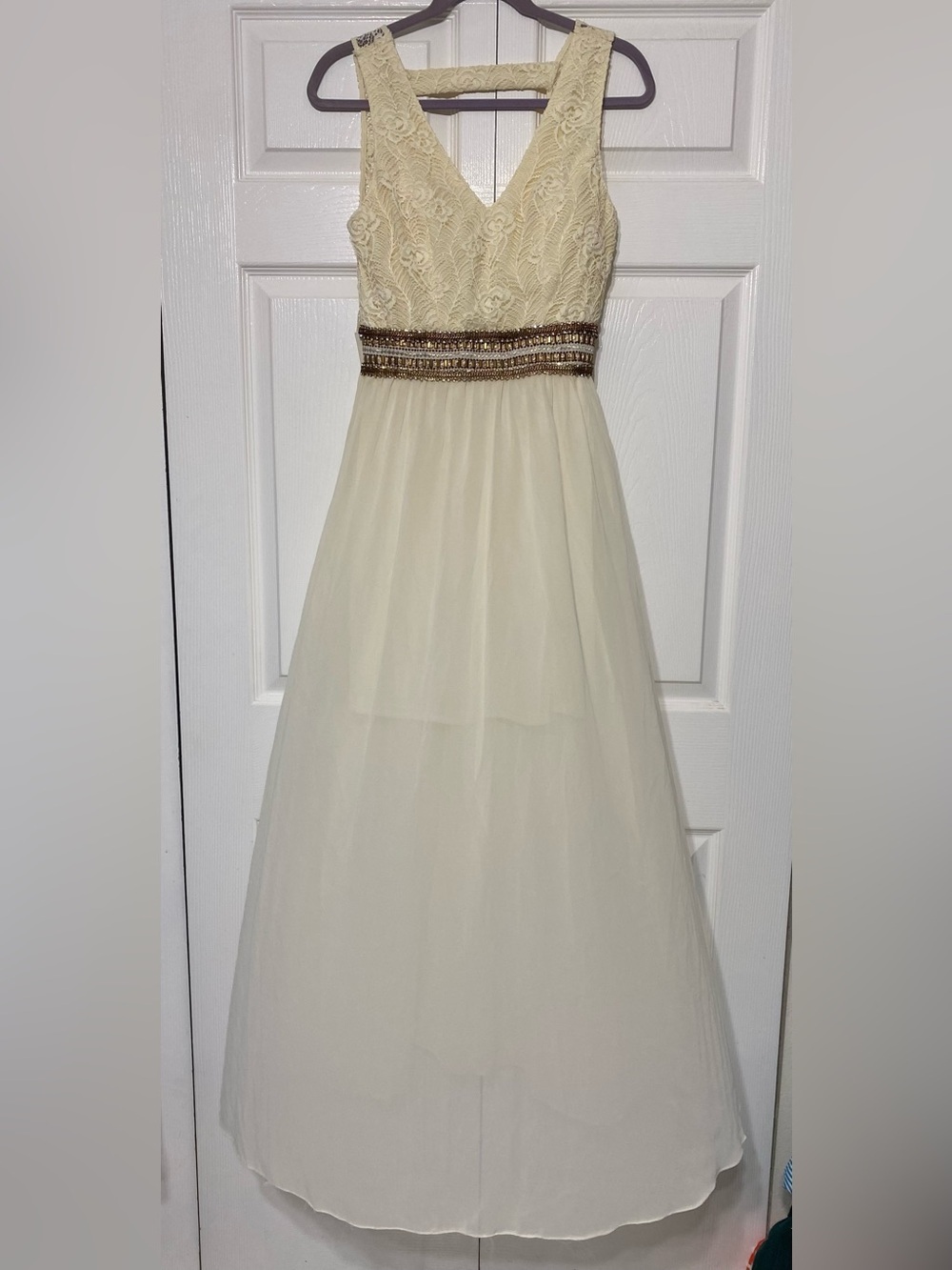 Marineblu maxi cream dress lace bodice size Medium